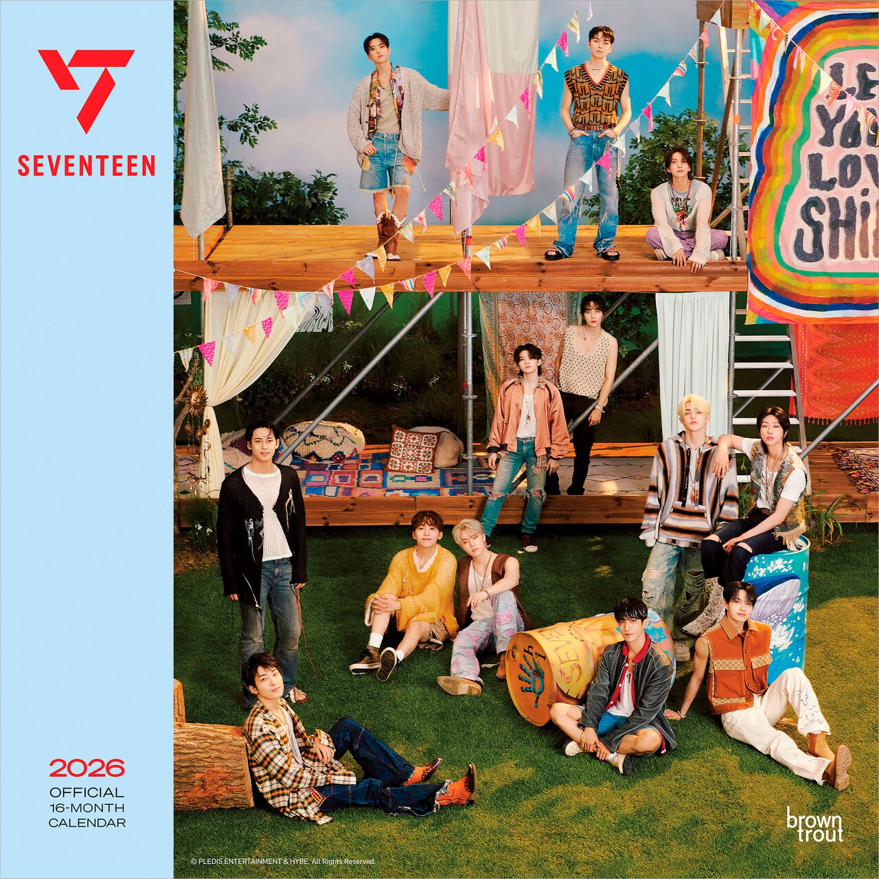 Seventeen OFFICIAL | 2026 12 x 24 Inch (Hanging) Monthly Square Wall Calendar | Plastic-Free | BrownTrout | K-Pop SVT Music Boy Band